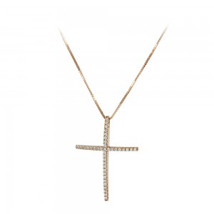 Cross with chain, Pink gold K14 with semiprecious crystals Code 007981
