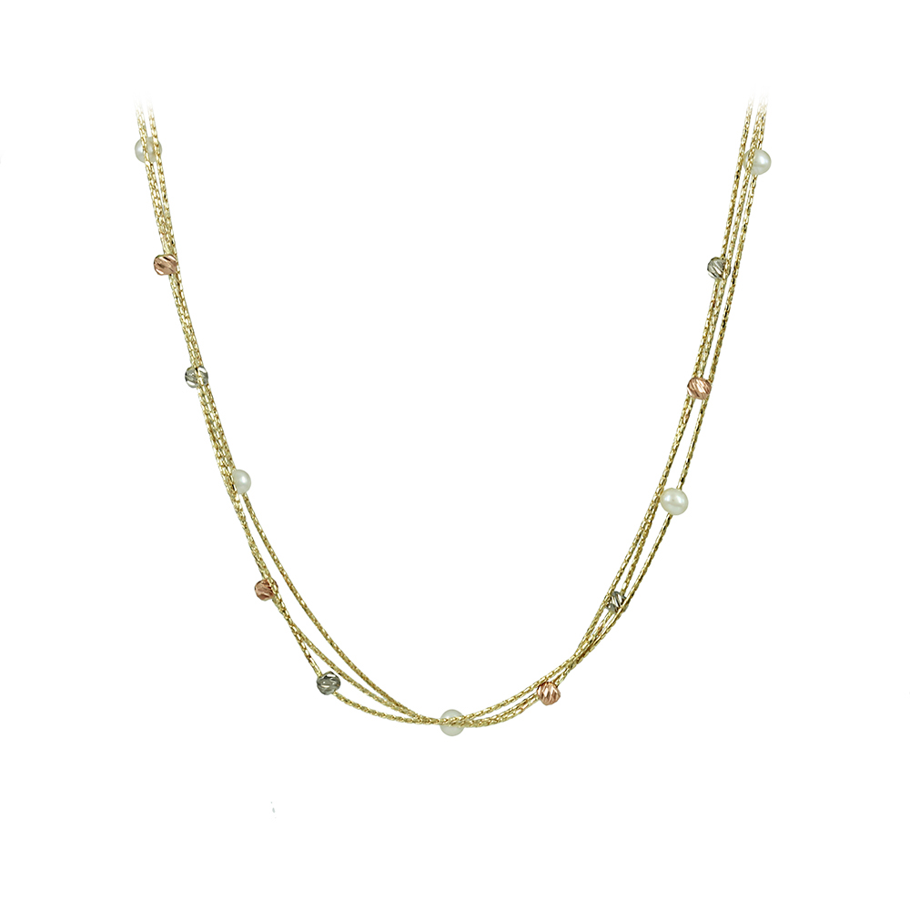 Κολιέ Κίτρινος, ροζ και λευκός χρυσός Κ14 με μαργαριτάρια Κωδικός 007989