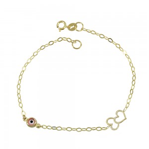 Bracelet for baby Heart and eye motif  Yellow gold K14 Code 008191