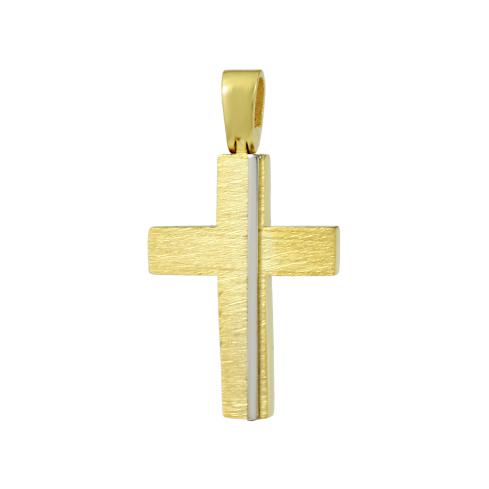 Αντρικός σταυρός med-size Κίτρινος και λευκός χρυσός Κ14 Aneli collection Κωδικός 008372