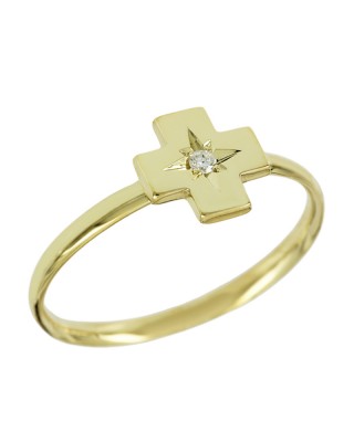 Ring Cross shape Yellow gold K14 with diamond Code 008578
