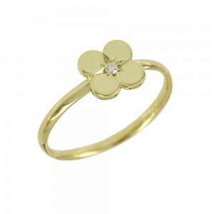 Ring Flower shape Yellow gold K14 with diamond Code 008581