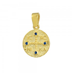 Christian pendant Yellow gold K14 with semiprecious crystals Code 008608