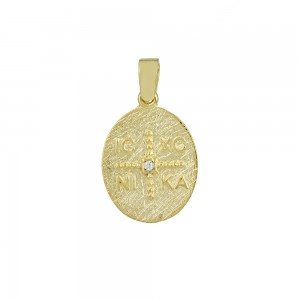 Christian pendant Yellow gold K14 with semiprecious crystal Code 008612