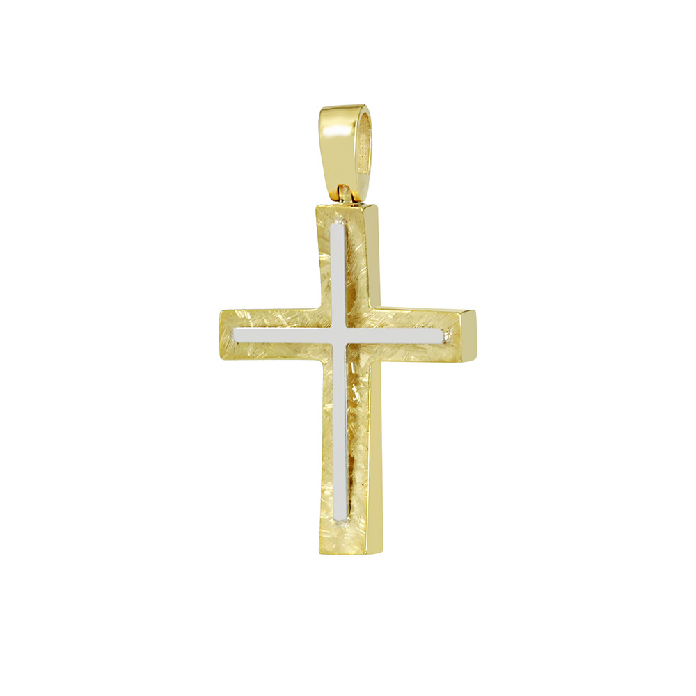 Αντρικός σταυρός Κίτρινος και λευκός χρυσός K14 Aneli collection Κωδικός 008644
