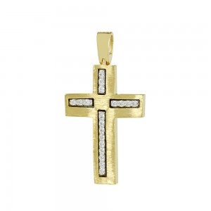 Women’s cross Yellow and white gold K14 with semiprecious crystals Code 008667