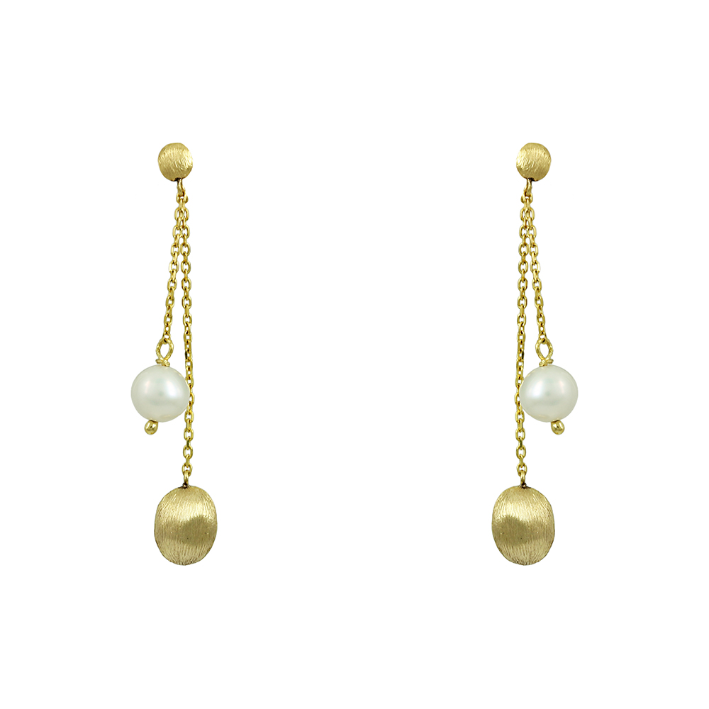 Earrings Yellow gold K14 with pearl Code 008677