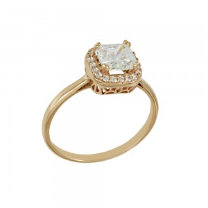 Solitaire rosette ring Pink gold K14 with semiprecious stones Code 008809