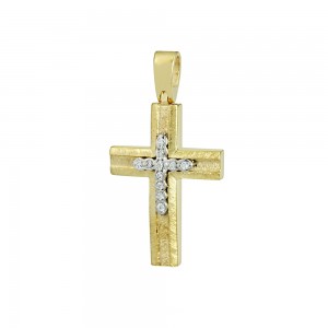 Women’s cross Yellow and white gold K14 with semiprecious crystals Code 008815