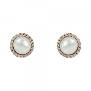 Earrings Pink gold K14 with semiprecious stones and pearl Code 008865