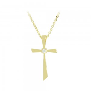 Woman's cross pendant  with chain, Yellow gold K14 with semiprecious crystal Code 008873
