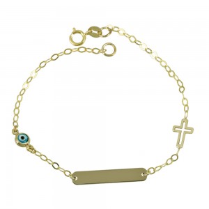 Bracelet for baby Cross and eye motif  Yellow gold K14 Code 008880