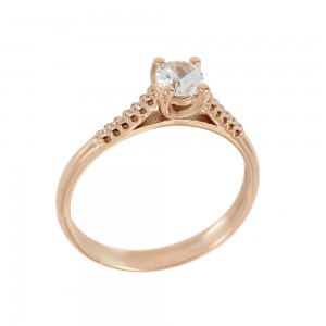 Solitaire ring Pink gold K14 with semiprecious stones Code 008970