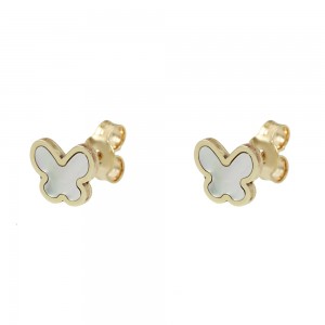 Earrings Butterfly shape Yellow gold K14 with mother of pearl Code 009017