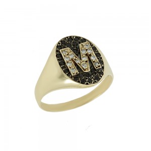 Chevalier ring Monogram Yellow gold K14 with semiprecious crystals Code 009084