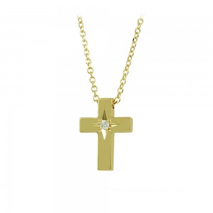 Cross with chain, Yellow gold K14 with diamond Code 009296