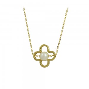 Cross with chain Yellow gold K14 with pearl Code 009297