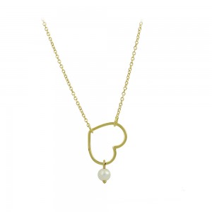 Necklace heart shape Yellow gold K14 with pearl Code 009301