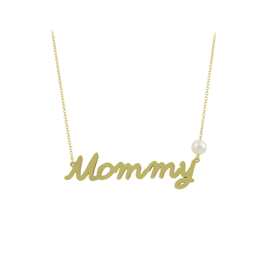Κολιέ Mommy Κίτρινος χρυσός Κ14 με μαργαριτάρι Κωδικός 009307