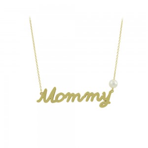 Necklace Mommy Yellow gold K14 with pearl Code 009307