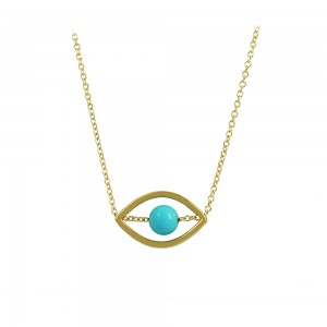 Necklace Yellow gold K14 with turquoise stone Code 009309