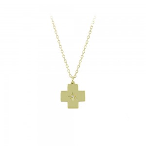 Cross with chain, Yellow gold K14 with diamond Code 009319
