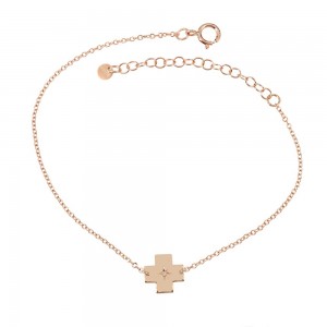 Bracelet Cross motif Pink gold K14 with diamond Code 009346