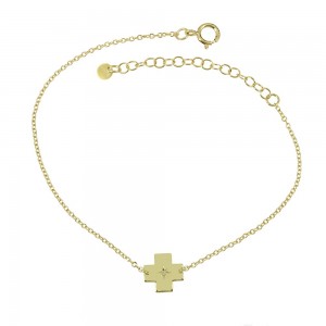 Bracelet Cross motif Yellow gold K14 with diamond Code 009351