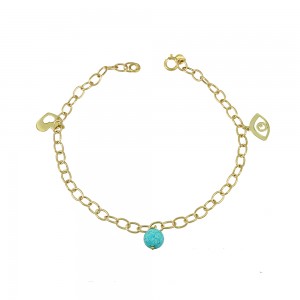 Bracelet for baby girl Heart and eye motif Yellow gold K14 Code 009359