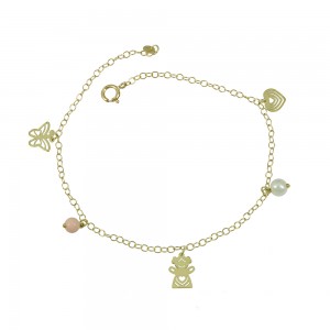 Bracelet for baby girl Butterfly Little Girl Heart Yellow gold K14 with pearl Code 009361
