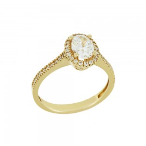Solitaire rosette ring Yellow gold K14 with semiprecious stones Code 009405