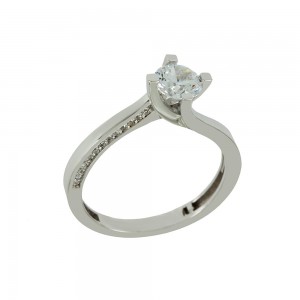 Solitaire ring White gold K14 with semiprecious stones Code 009414