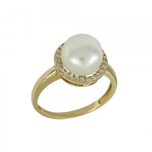 Ring Yellow gold K14 with pearl and semiprecious stones Code 009422