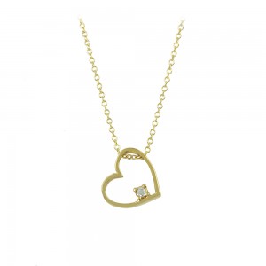 Necklace Heart shape Yellow gold K14 with semi-precious crystal Code 009432
