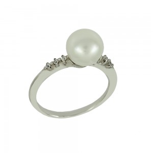 Ring White gold K14 with semiprecious stones and pearl code 009444