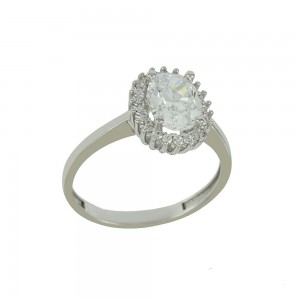 Solitaire rosette ring White gold K14 with semiprecious stones Code 009445