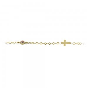 Bracelet for baby Cross Yellow gold K14 with eye motif Code 009556