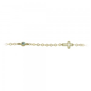 Bracelet for baby Cross Yellow gold K14 with eye motif Code 009561