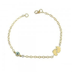 Bracelet for baby Cross and baby feet motif Yellow gold K14 Code 009569