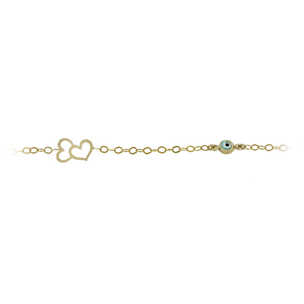 Bracelet for baby Heart and eye motif  Yellow gold K14 Code 009570