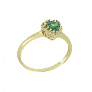 Ring Heart shape Yellow gold K14 with semiprecious stones Code 009573