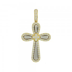 Women’s cross Yellow and white gold K14 with semiprecious crystals Code 010663