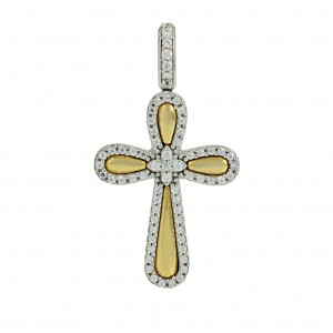 Women’s cross White and yellow gold K14 with semiprecious crystals Code 010664