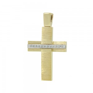 Women’s cross Yellow and white gold K14 with semiprecious crystals Code 010665