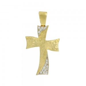 Women’s cross Yellow and white gold K14 with semiprecious crystals Code 010667