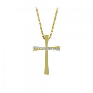 Woman's cross pendant  with chain, Yellow gold K14 with semiprecious crystals Code 010853