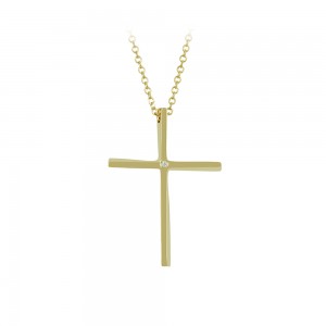 Woman's cross pendant  with chain, Yellow gold K14 with semiprecious crystals Code 010856