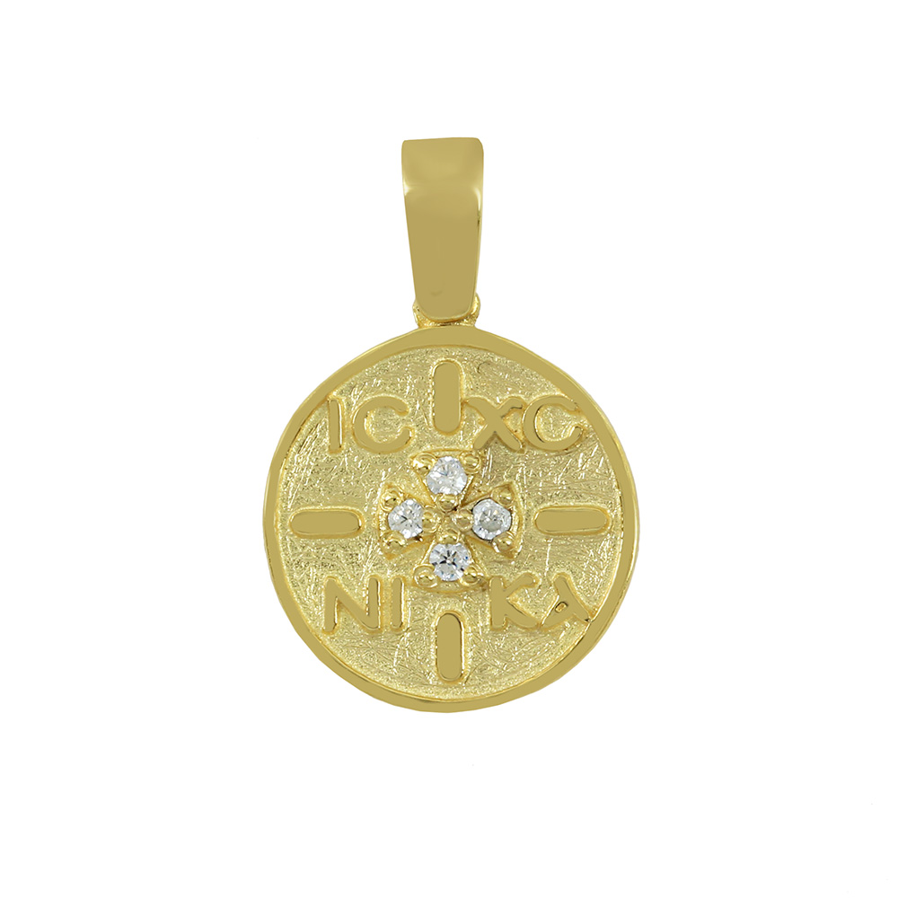 Christian pendant Yellow gold K14 with semiprecious crystals Code 010860