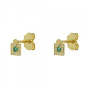 Earrings Yellow gold K14 with diamonds and Emerald Code 010962