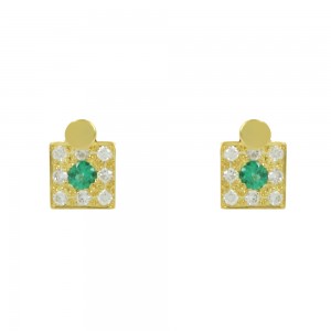 Earrings Yellow gold K14 with diamonds and Emerald Code 010962